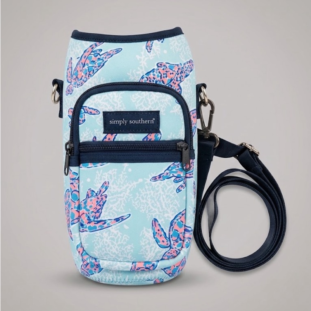 Simply Southern Aqua and Coral Water Bottle Holder Crossbody Bag